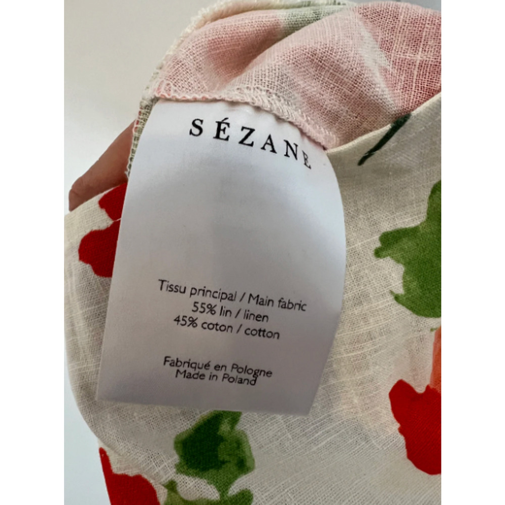 Sezane 4 Carlotta Linen Puff Sleeve Maxi Dress $450 Floral Poppy Square Neck 36 - Picture 13 of 13